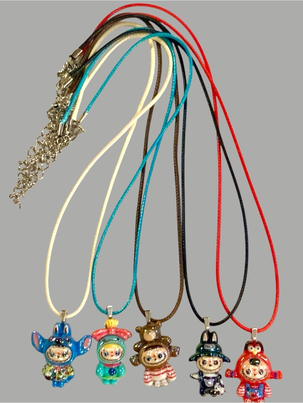 Lot of 5 handmade Labubu bunny charm necklaces on cords w/ extender 1 of a kind - Picture 2 of 4